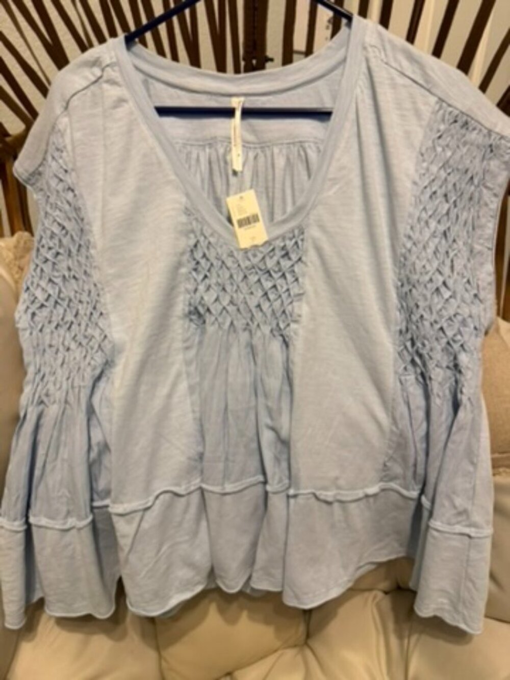 Anthropologie Smocked Swing Tee Blue Medium NWT Oversized Boho Top